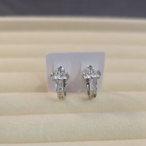 Elegant Silver White Gold Filled CZ Cross Tiny Huggies